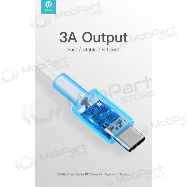 USB kabel Devia Smart PD Type-C -Type-C 20V 3.0A 60W (hvit)