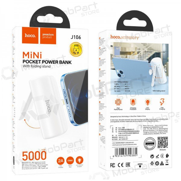 Powerbank Power Bank Hoco J106 Lightning 5000mAh hvitt