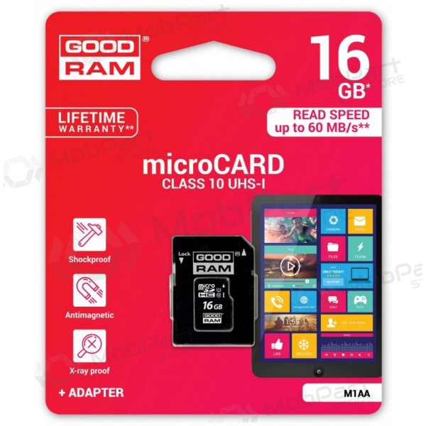 Minnekort GOODRAM MicroSD 16Gb (class 10) + SD adapter