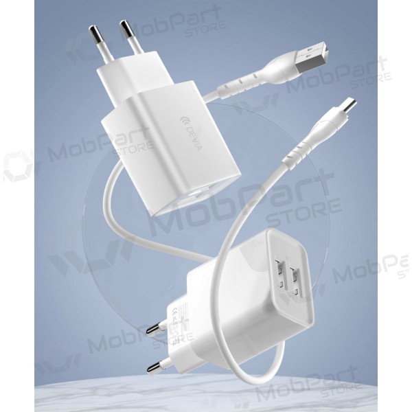 Lader Devia Smart x 2 USB (2.4A) + Type-C (hvit)