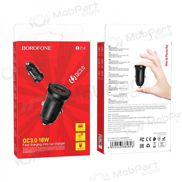 Lader automobilinis Borofone BZ18 Quick Charge 3.0 18W (svart)