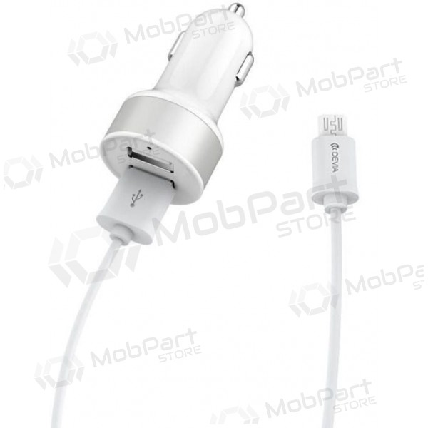 Lader automobilinis Devia Smart x 2 USB (2.4A) + microUSB (hvit)