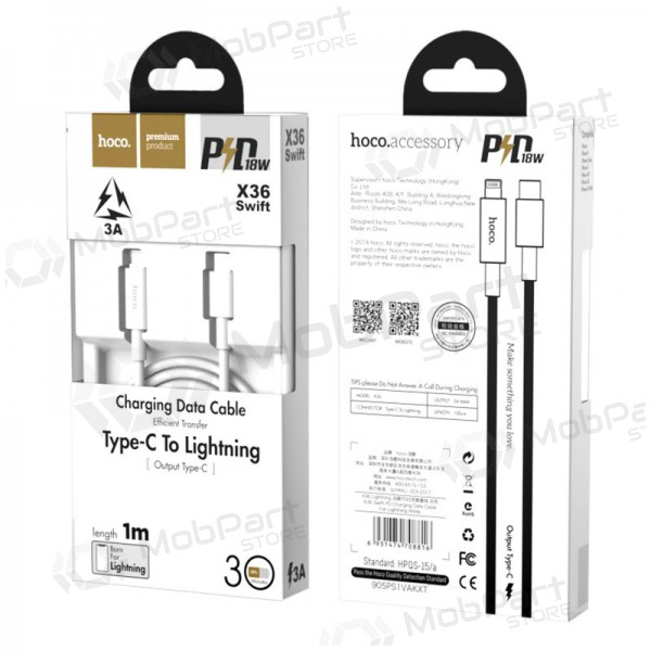 USB kabel Hoco X36 PD Type-C - Lightning 1.0m (hvit)