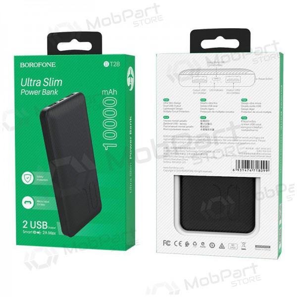 Powerbank Power Bank Borofone BT28 Ultra Slim 10000mAh svart Powerbank Power Bank Borofone BT28 Ultra Slim 10000mAh svart