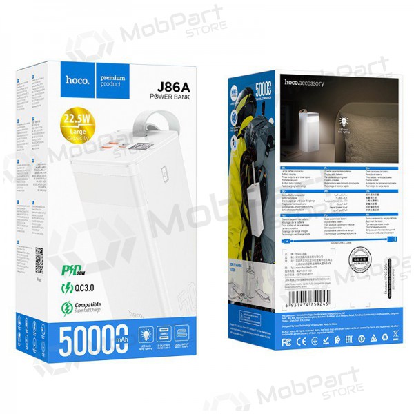 Powerbank Power Bank Hoco J86A 22.5W Quick Charge 3.0 50000mAh hvitt Powerbank Power Bank Hoco J86A 22.5W Quick Charge 3.0 50000mAh hvitt