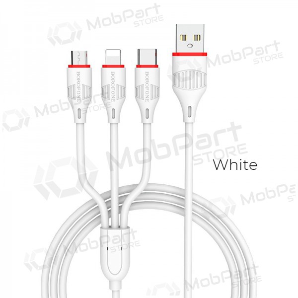 USB kabel Borofone BX17 3in1 microUSB-Lightning-Type-C (hvit)