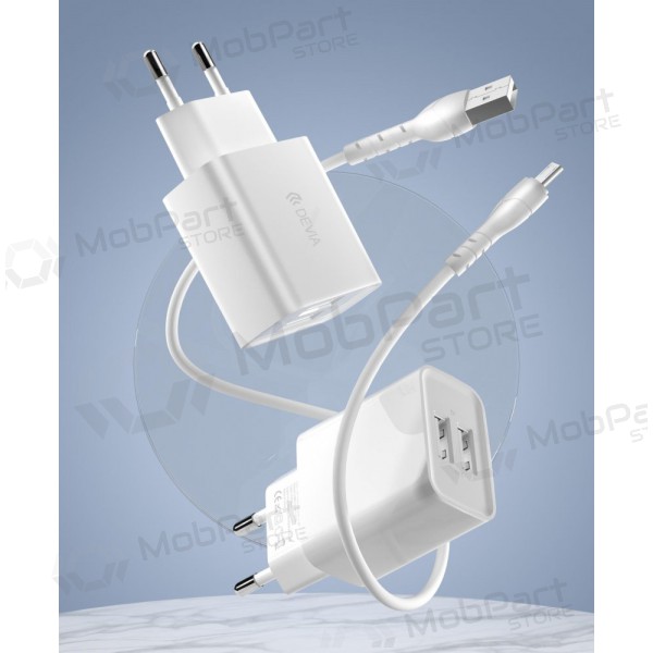 Lader Devia Smart x 2 USB (2.4A) + MicroUSB, (hvit)