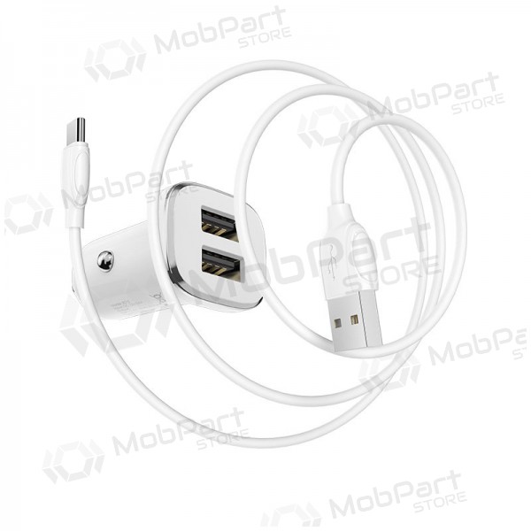 Lader automobilinis Borofone BZ12 USB + Type-C (2.4A) (hvit)