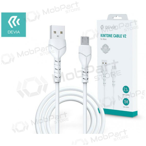 USB kabel Devia Kintone microUSB 1.0m (hvit) 5V 2.1A