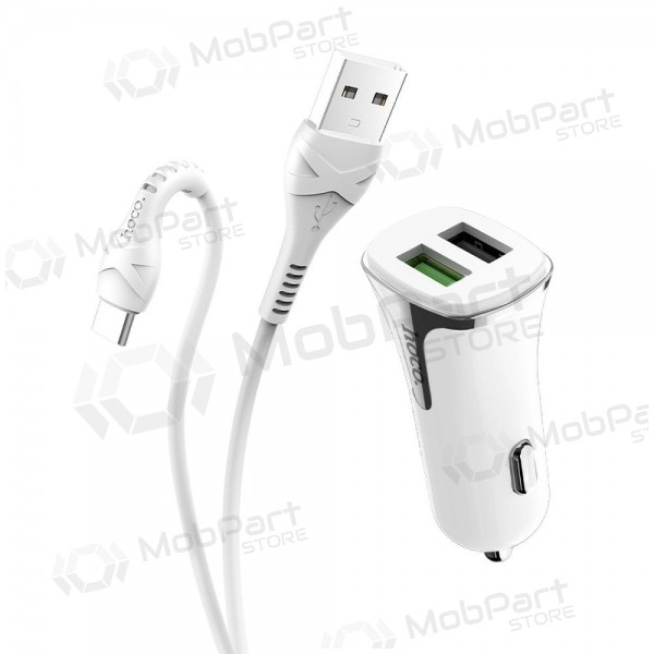 Lader automobilinis Hoco Z31 Quick Charge 3.0 (3.4A) x 2 USB + Type-C (hvit)
