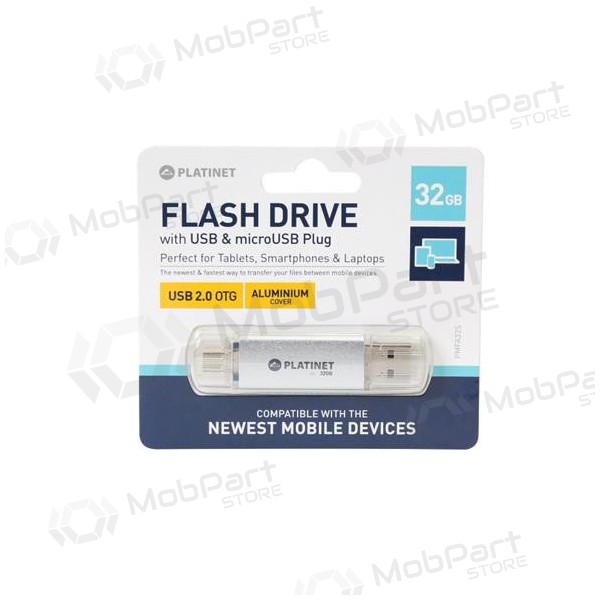 Minnepinne Platinet 32GB OTG USB 2.0 + microUSB (sølvgrått)