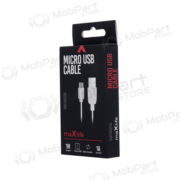 USB kabel Maxlife microUSB (hvit) 1.0m
