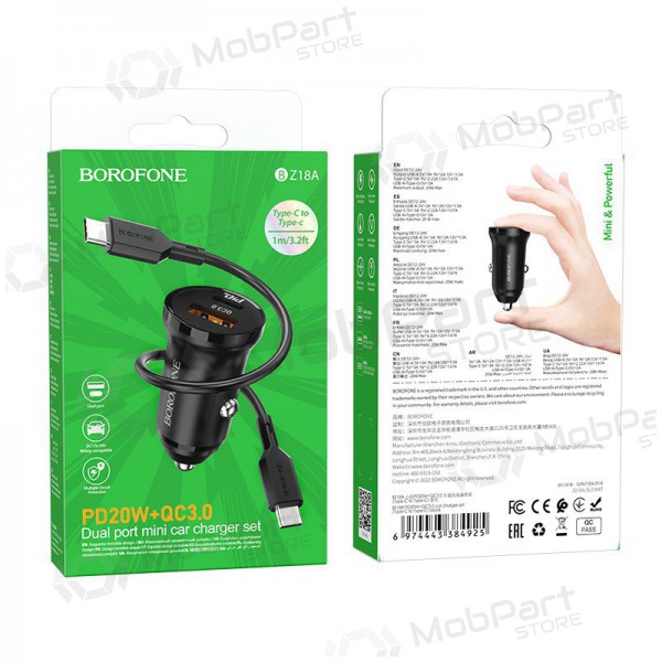 Lader automobilinis Borofone BZ18A USB-A/Type-C PD20W+QC3.0 + Type-C (svart)