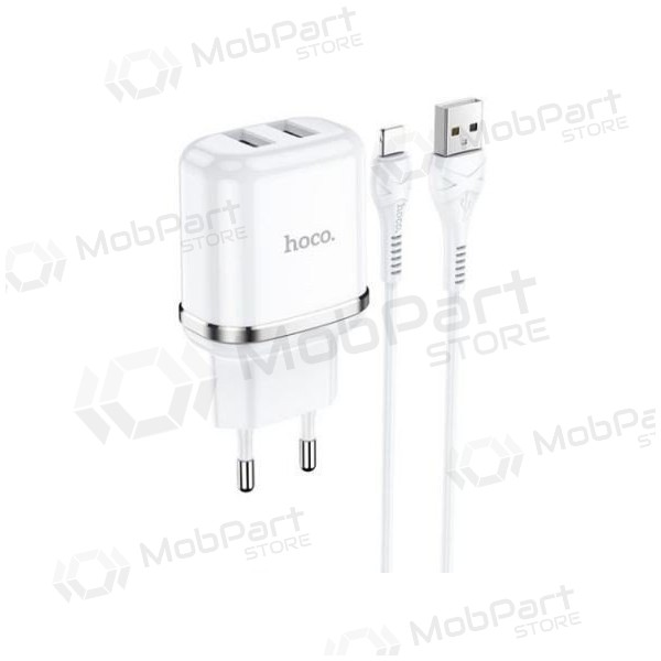 Lader HOCO N4 Aspiring Dual USB + type-C kabel (5V 2.4A) (hvit)