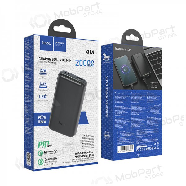 Powerbank Power Bank Hoco Q1A Type-C PD 20W+Quick Charge 3.0 (3.0A) 20000mAh svart