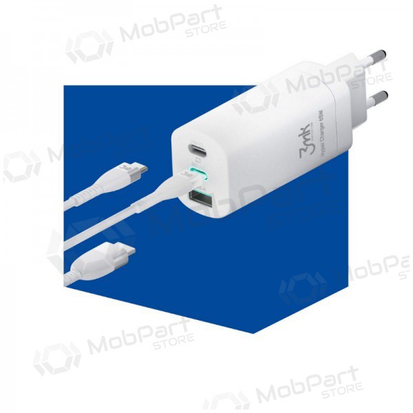 Lader 3MK HyperCharger 65W 2xUSB-C, 1xUSB-A PD 3.0/QC 4.0 (hvit)