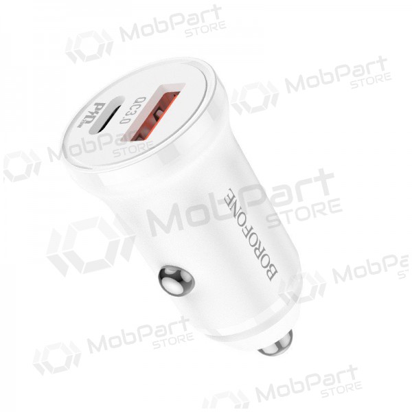 Lader automobilinis Borofone BZ18A USB-A/Type-C PD20W+QC3.0 (hvit)