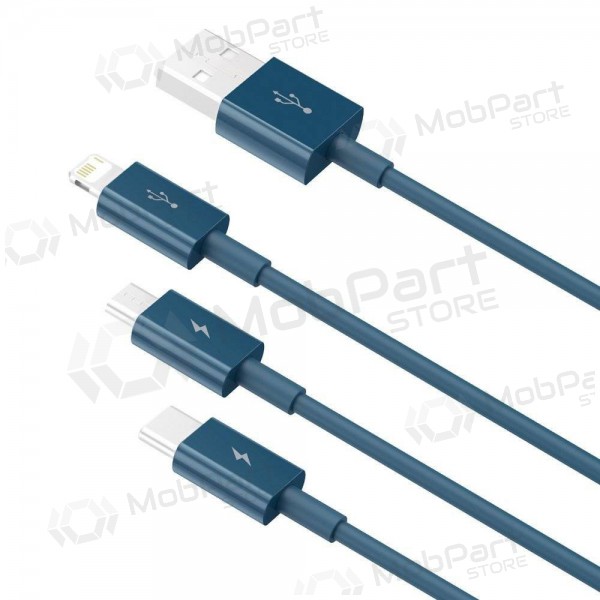 USB kabel Baseus Superior USB - microUSB+Lightning+Type-C 100W 1.5m (blå) CAMLTYS-03 USB kabel Baseus Superior USB - microUSB+Lightning+Type-C 100W 1.5m (blå) CAMLTYS-03
