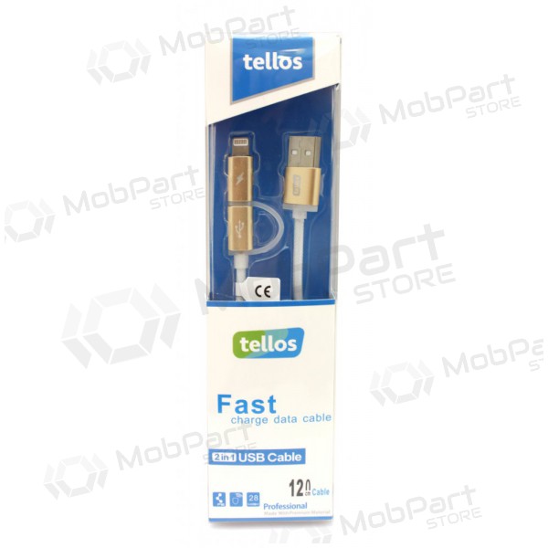 USB kabel Tellos TPE 2in1 microUSB - Lightning (gyllen) 1.2m