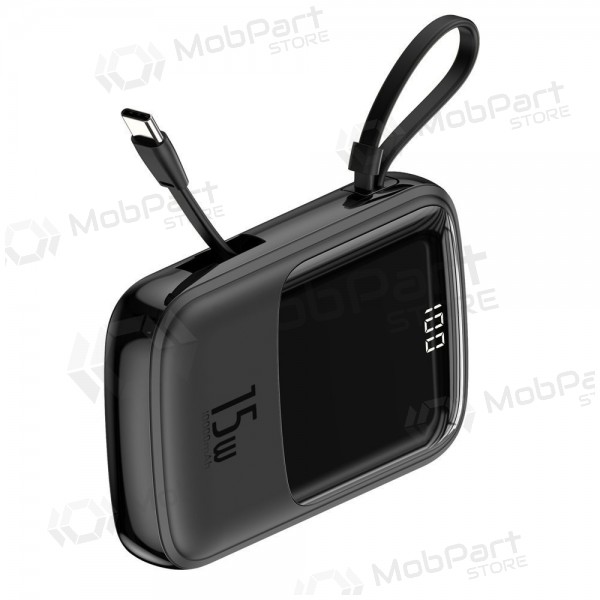 Powerbank Power Bank Baseus Q Pow With Type-C Cable 10000mAh svart PPQD-A01 Powerbank Power Bank Baseus Q Pow With Type-C Cable 10000mAh svart PPQD-A01