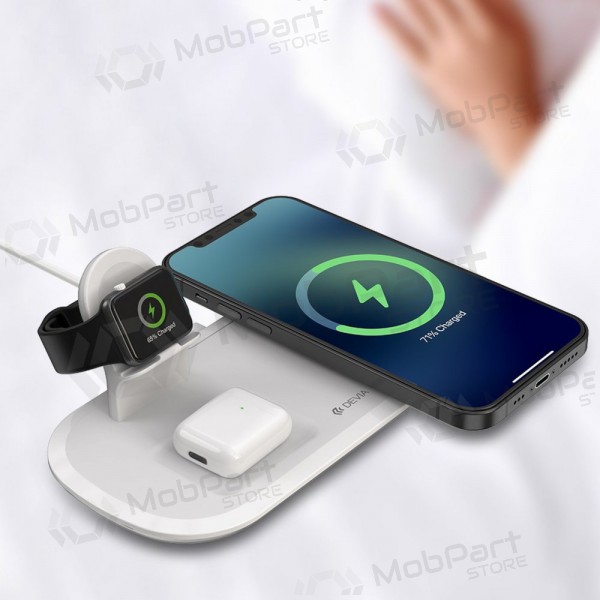 Lader trådløs Devia 3in1 Smart Phone, Apple Watch, Airpods (hvit)