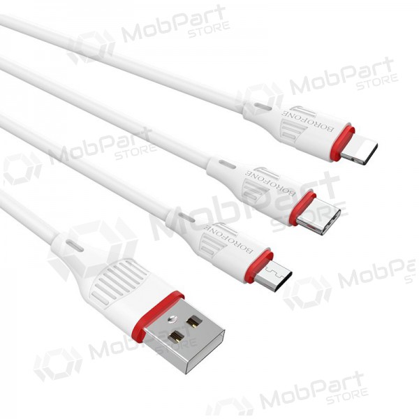 USB kabel Borofone BX17 3in1 microUSB-Lightning-Type-C (hvit)