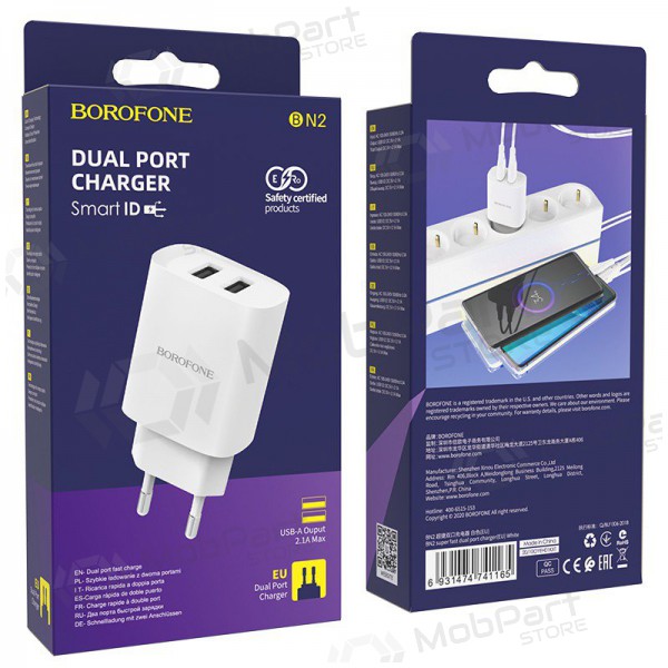 Lader Borofone BN2 2xUSB 2.1A (hvit)