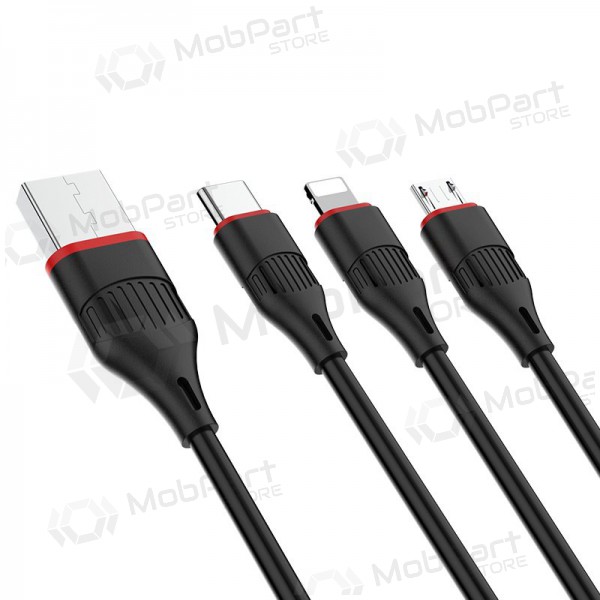 USB kabel Borofone BX17 3in1 microUSB-Lightning-Type-C 1.0m (svart)