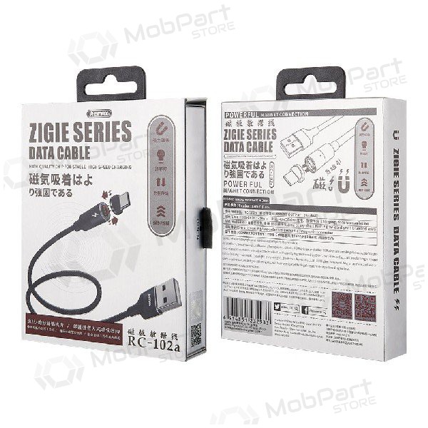 USB kabel REMAX Magnetic type-C 1.2m (3A) (svart)