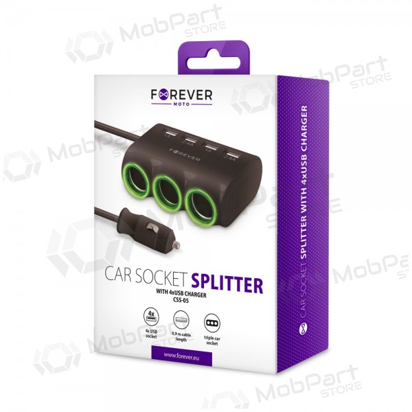 Lader for biler - šakotuvas Forever CSS-05 3 in 1 4xUSB og 3x12V