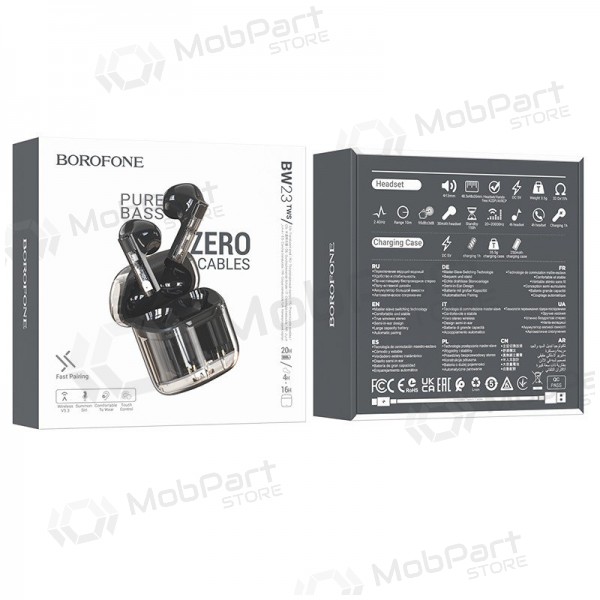 Trådløs hodetelefoner / headset Borofone BW23 Crystal Bean Transparent Edition TWS (svart)