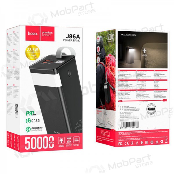 Powerbank Power Bank Hoco J86A 22.5W Quick Charge 3.0 50000mAh svart Powerbank Power Bank Hoco J86A 22.5W Quick Charge 3.0 50000mAh svart