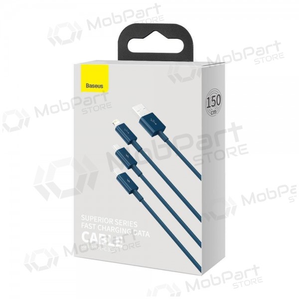 USB kabel Baseus Superior USB - microUSB+Lightning+Type-C 100W 1.5m (blå) CAMLTYS-03 USB kabel Baseus Superior USB - microUSB+Lightning+Type-C 100W 1.5m (blå) CAMLTYS-03
