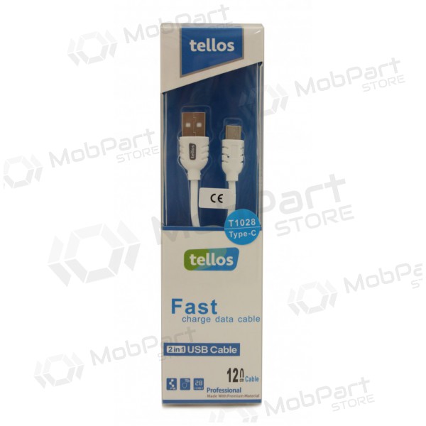 USB kabel Tellos Type-C FastCharging (hvit) 1.2m