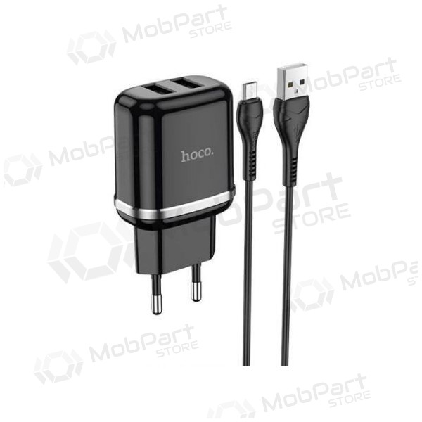 Lader HOCO N4 Aspiring Dual USB + microUSB kabel (5V 2.4A) (svart)