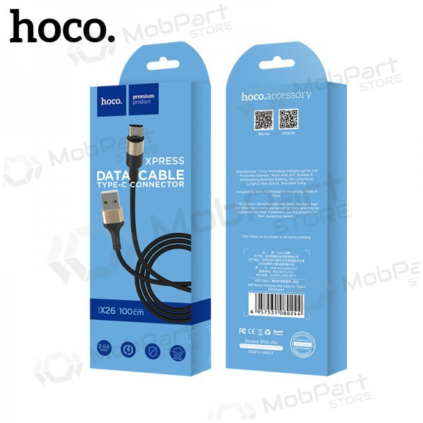 USB kabel Hoco X26 Type-C 1.0m (svart / gyllen)