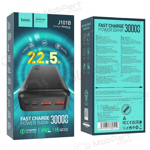 Powerbank Power Bank Hoco J101B PD 20W+Quick Charge 3.0 22.5W 30000mAh svart