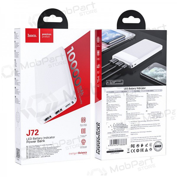 Powerbank Power Bank Hoco J72 10000mAh hvitt Powerbank Power Bank Hoco J72 10000mAh hvitt