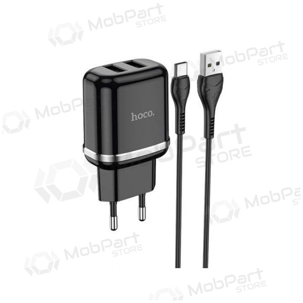 Lader HOCO N4 Aspiring Dual USB + type-C kabel (5V 2.4A) (svart)