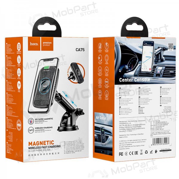 Mobilholder, Trådløs lader Hoco CA75 magnetis, svart Mobilholder, Trådløs lader Hoco CA75 magnetis, svart