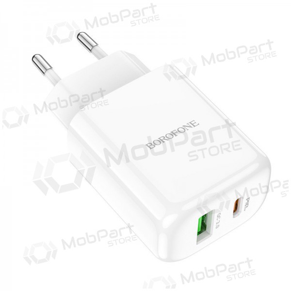 Lader Borofone BN4 1xUSB, 1xType-C QC 3.0, PD 2.0 20W (hvit)