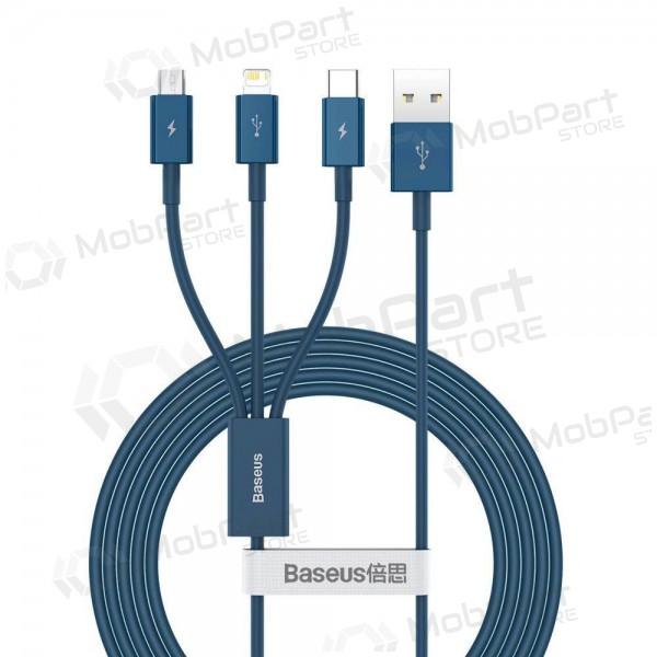 USB kabel Baseus Superior USB - microUSB+Lightning+Type-C 100W 1.5m (blå) CAMLTYS-03