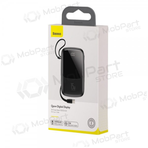 Powerbank Power Bank Baseus Q Pow With Type-C Cable 10000mAh svart PPQD-A01 Powerbank Power Bank Baseus Q Pow With Type-C Cable 10000mAh svart PPQD-A01