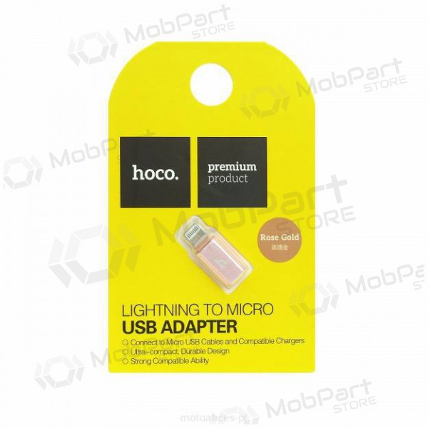 Adapter Hoco iš microUSB į Apple Lightning (rosa)