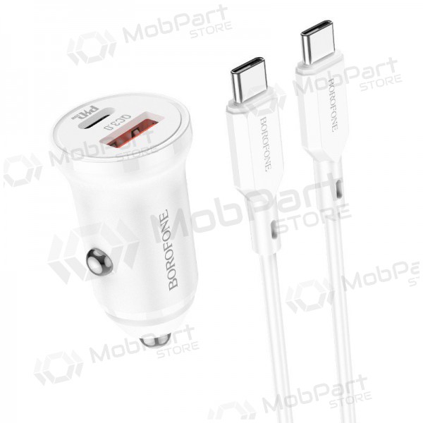 Lader automobilinis Borofone BZ18A USB-A/Type-C PD20W+QC3.0 + Type-C (hvit)