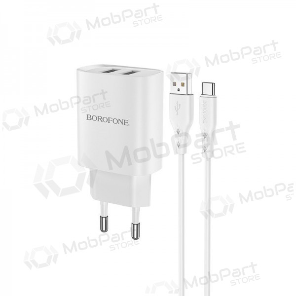 Lader Borofone BN2 2xUSB 2.1A + USB Type-C (hvit)