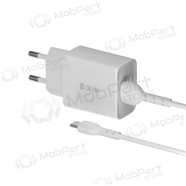 Lader Devia Smart x 2 USB (2.4A) + Type-C (hvit)