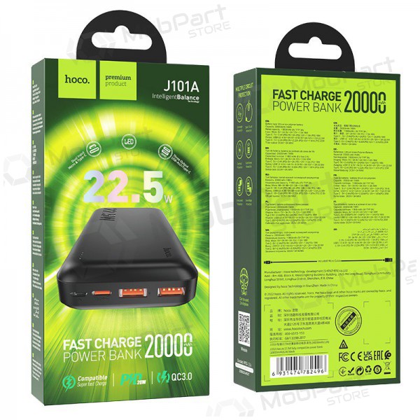 Powerbank Power Bank Hoco J101A PD 20W+Quick Charge 3.0 22.5W 20000mAh svart