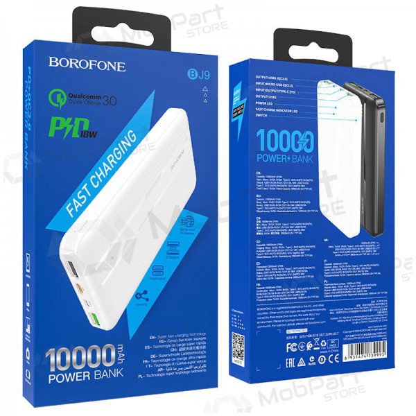 Powerbank Power Bank Borofone BJ9 Type-C PD+Quick Charge 3.0 (3A) 10000mAh hvitt Powerbank Power Bank Borofone BJ9 Type-C PD+Quick Charge 3.0 (3A) 10000mAh hvitt