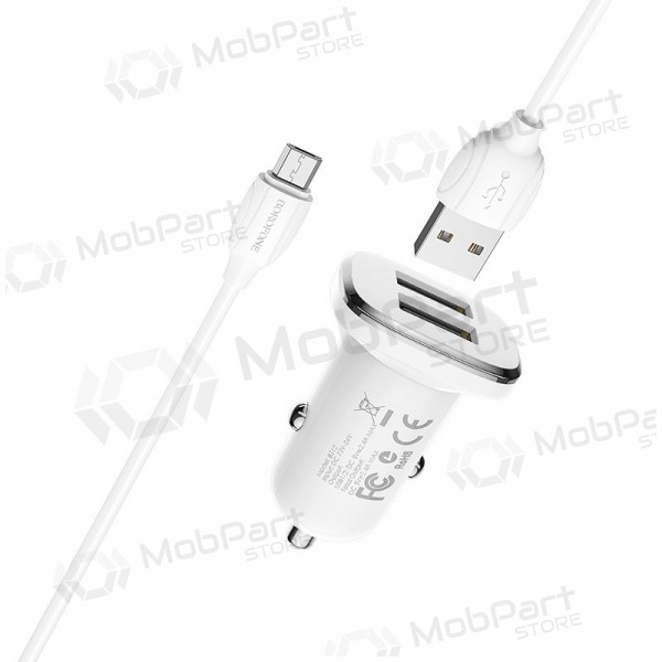 Lader automobilinis Borofone BZ12 USB + microUSB (2.4A) (hvit)